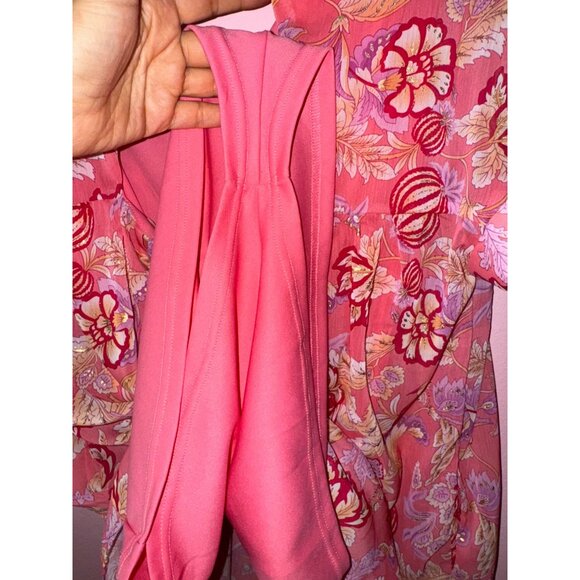 Floral Boho Kilky Paris M/L Babydoll Shorts Romper Dress Playful Pink Hippie - Picture 7 of 9